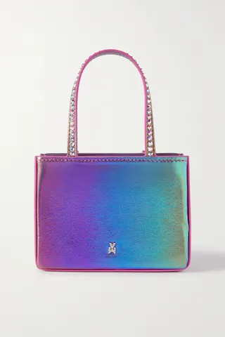 Amina Muaddi - Super Amini Gilda Mini Crystal-embellished Iridescent Leather Tote - Blue