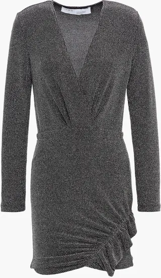 Noize wrap-effect ruffled metallic knitted mini dress