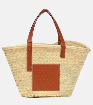Large leather-trimmed basket tote