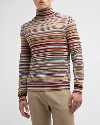 Men's Multi-Stripe Wool Turtleneck Sweater