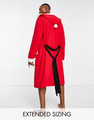 ASOS DESIGN santa Christmas robe in red and white with hood