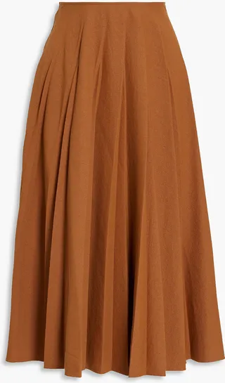 Pleated twill midi skirt