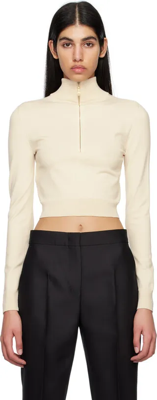 Max Mara Off-White Half-Zip Turtleneck