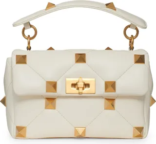 Large Roman Stud Diamond Quilted Leather Shoulder Bag