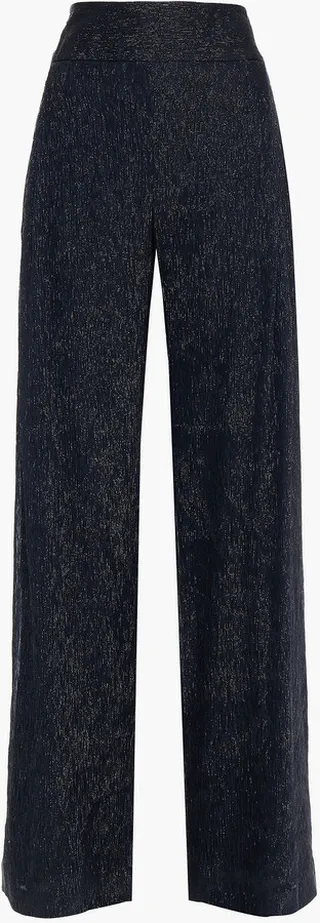 Brunswick metallic plissé silk-blend georgette wide-leg pants