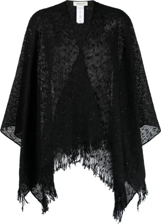 Fringed-Edge Cotton-Blend Poncho
