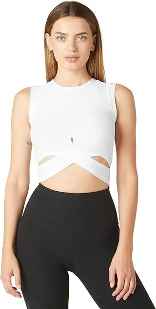 Beyond Yoga Under Over Lightweight Cropped Muscle Tank (Cloud White) Women's Clothing