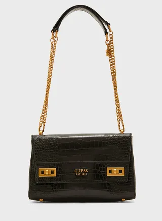 Katey Croc Flap Over Shoulder Bag