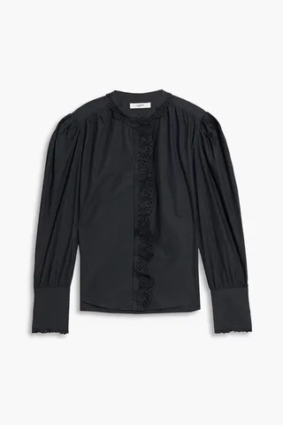 Orlana broderie anglaise-trimmed cotton-poplin blouse