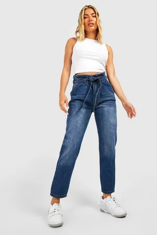 High Waist Belted Mom Jeans
