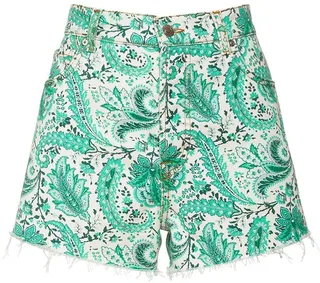 Paisley printed denim shorts