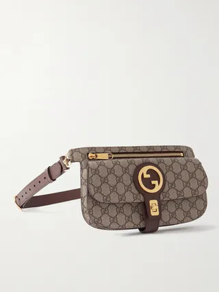 Blondie Leather-Trimmed Monogrammed Coated-Canvas Belt Bag