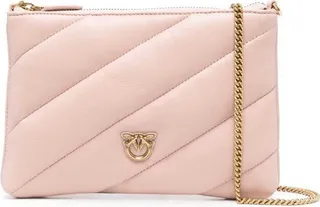'flat Love Bag' Pink Shoulder Bag With Logo Patch In Smooth Quilted Leather Woman Pinko