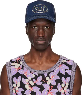 Anna Sui SSENSE Exclusive Blue Studded Denim Cap