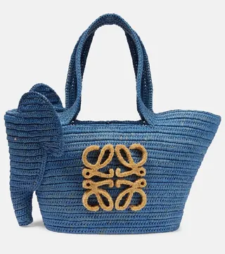 Anagram woven raffia tote bag