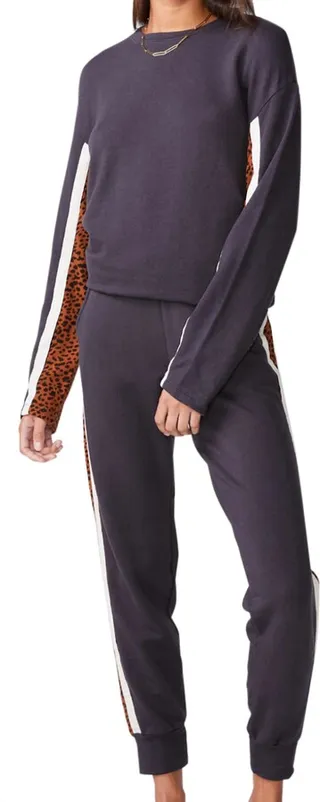 Paneled Mini Leopard Sweatpants in Faded Black