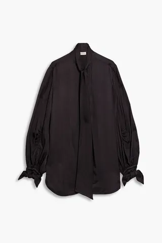 Tie-front gathered faille blouse