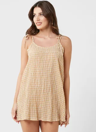 Checked Tie Shoulder Dress