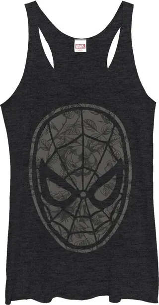Women's Marvel Spider-Man Gray Grayscale Floral Print Racerback Tank Top - Black Heather - Large