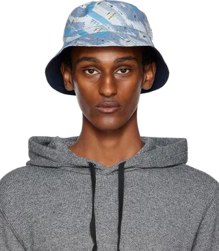 A.P.C. Blue Reversible Bob Mark Bucket Hat