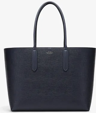Womens Navy Panama Cross-grain Leather Tote bag