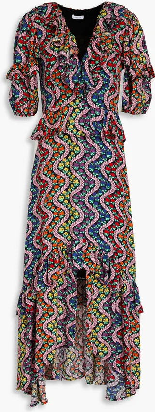 Adele ruffled printed crepe de chine dress