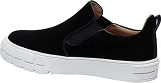 KENLY - Women's Essential Slip On Casual Sneakers with Pull Tab and Elastic Gore Black Suede 8.5M