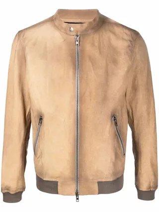 Distressed-Effect Leather Jacket