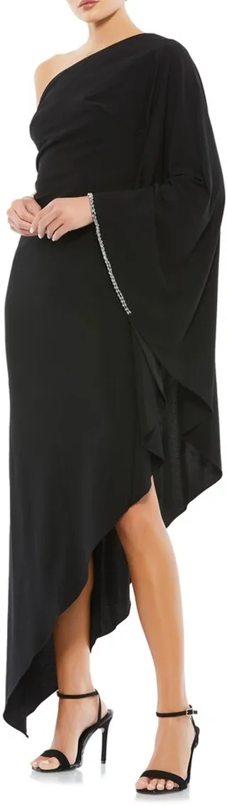 Rhinestone Trim One Shoulder Asymmetric Cocktail Dress