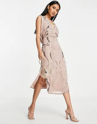 ASOS DESIGN drape back embellished midi dress