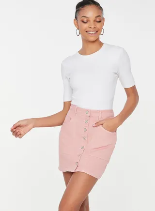 Buttoned Detail Mini Denim Skirt