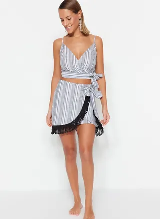Striped Tie Detail Top & Skirt Set