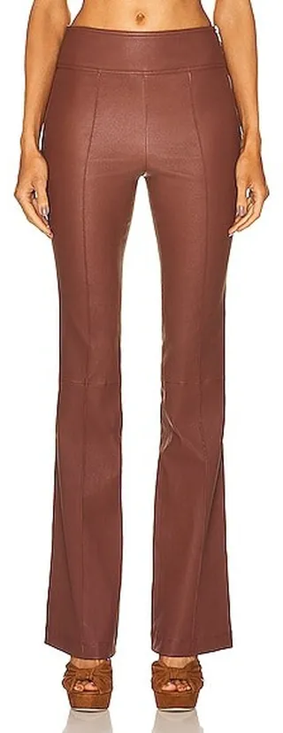 Helmut Lang Leather Bootcut Pant in Brown
