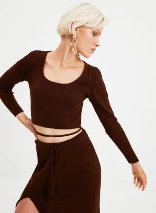 Crew Neck Knitted Top & Skirt Set