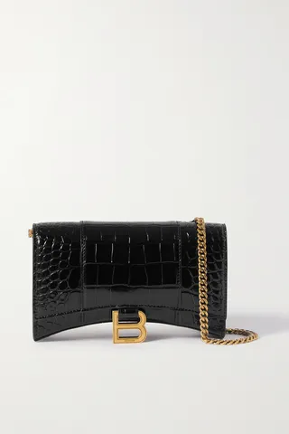 Balenciaga - Hourglass Croc-effect Leather Shoulder Bag - Black