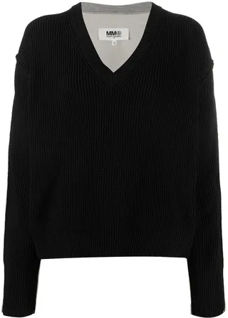 two-tone V-neck jumper