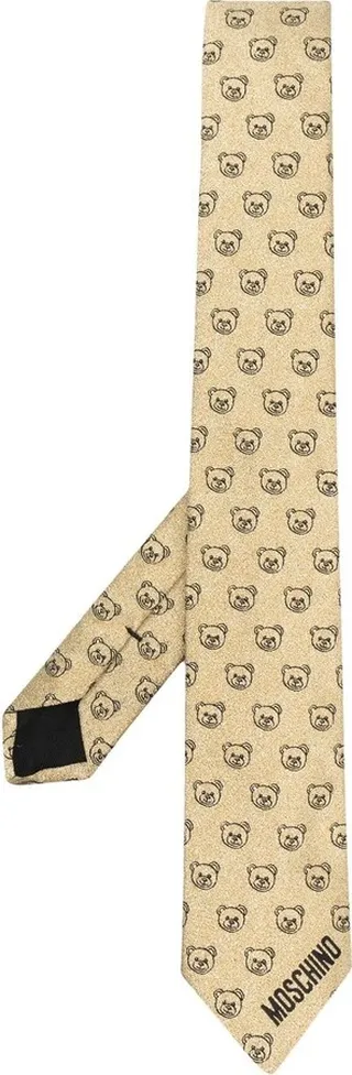 Teddy Bear-print silk tie