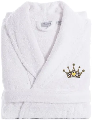 Cheetah Crown Design Embroidered Terry Bathrobe