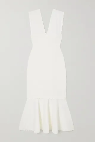 Victoria Beckham - Perforated Scalloped Flared Stretch-knit Midi Dress - White
