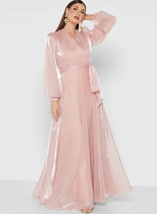 Tied Waist Cross Front Dress