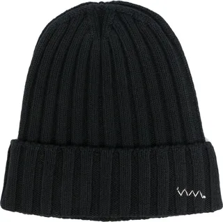 Logo-Embroidery Ribbed Knit Beanie