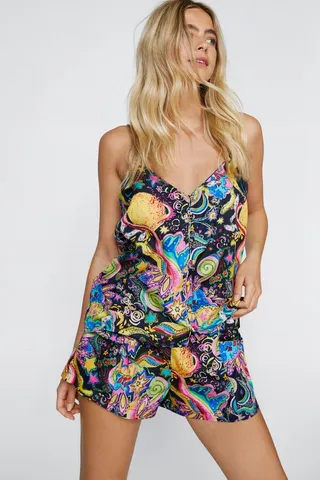 Nasty Gal Womens Celestial Print Cami And Shorts Pajama Set