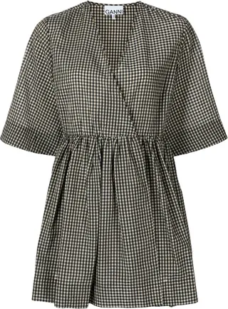 Gingham-Print Seersucker Minidress
