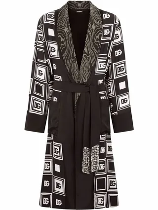 Geometric Logo-Print Silk Robe
