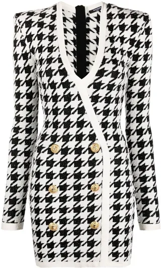 Double-Breasted Houndstooth Mini Dress