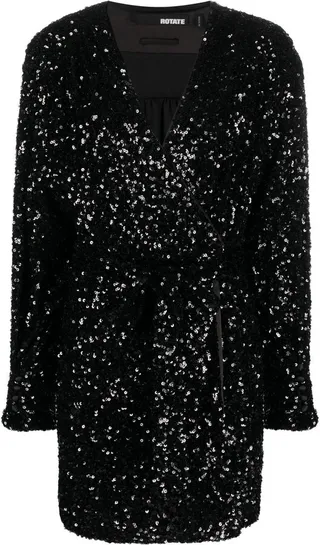 Sequin-Embellished Wrap Minidress