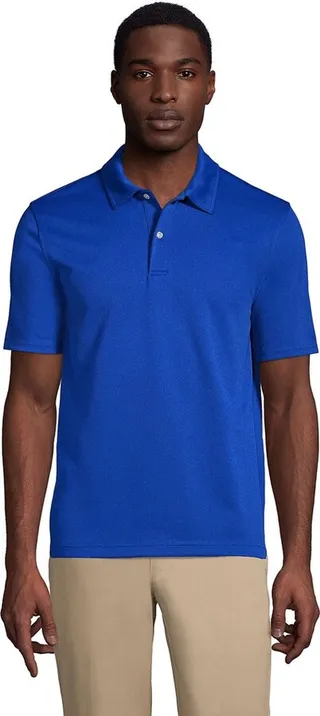 Lands' End School Uniform Men's Short Sleeve Polyester Pique Polo Shirt - Small - Cobalt