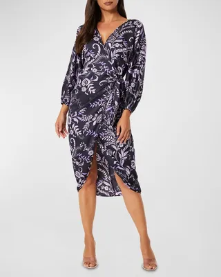 Sylvia Floral Faux-Wrap Midi Dress