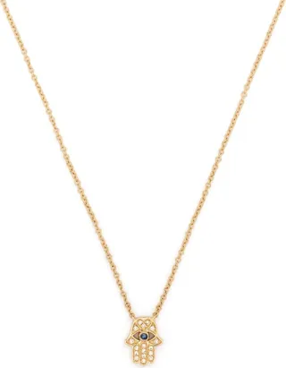14kt yellow gold Hamsa sapphire and diamond necklace