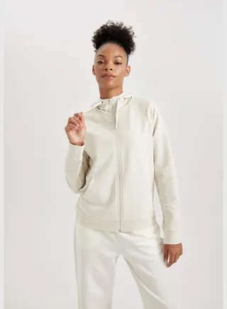 Woman Hooded Long Sleeve Knitted Cardigan